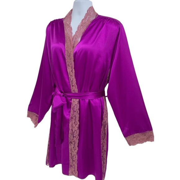 Frederick’s Of Hollywood Satin Lace Robe Matching Cami & Shorts 3 PIECE Sz.XL - Picture 3 of 11